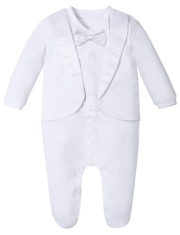 Baby Baptism Outfit Boy Infant Tuxedo Christening Footie White 6-9 Months