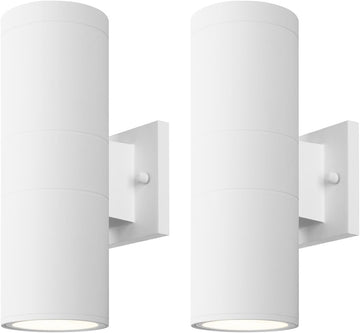 Modern Outdoor Porch Light Patio Light in 2 Lights with Aluminum Cylinder and Tempered Glass Cover Waterproof Wall Sconce 2 Pack (Matte White)