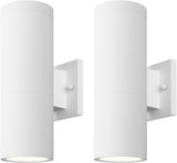 Modern Outdoor Porch Light Patio Light in 2 Lights with Aluminum Cylinder and Tempered Glass Cover Waterproof Wall Sconce 2 Pack (Matte White) A123-B0CSD9VQLD