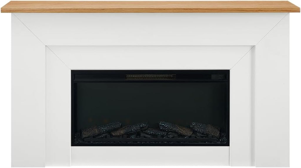 64" Freestanding Electric Fireplace with Wood Mantel, Realistic Flame and Log Display, Replaceable Heater Insert