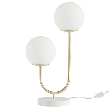 Table Lamp - Metal Gold Nightstand Lamp, Frosted Glass Globes Modern Bedside Lamp w/White Base, Clear Polarized Cord