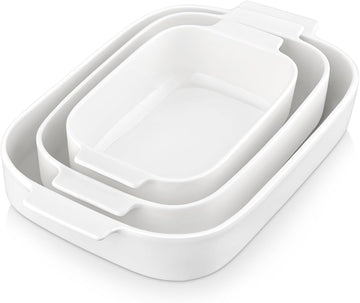 Ceramic Casserole Dishes Set of 3,White Dish for Oven,9x13 | Rectangular Deep Lasagna Pans with Handles, Stackable