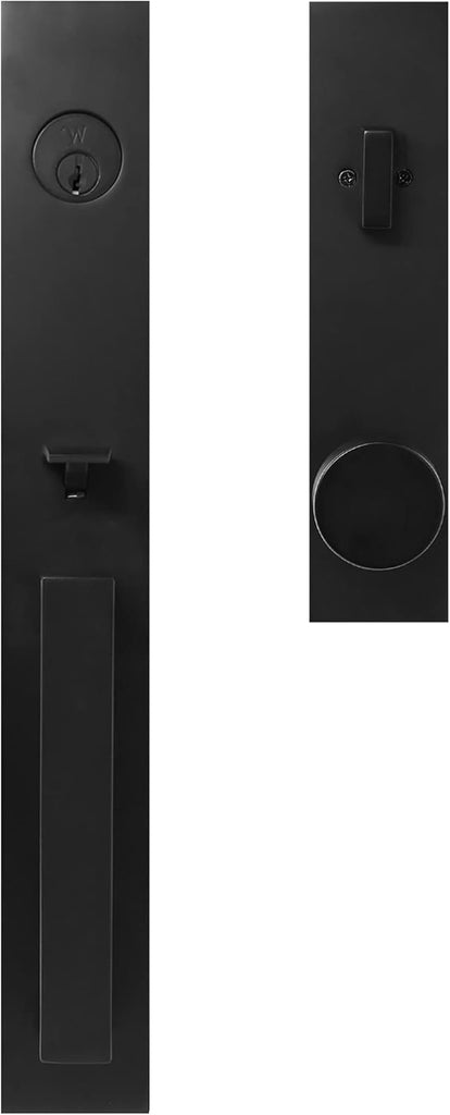 Xanthis Single Cylinder Handle Set with Mesa Knob (Matte Black, Keyed Handleset) - Door Handleset