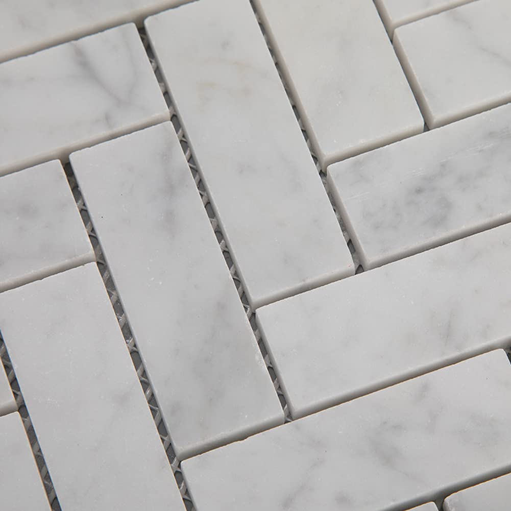 Carrara White Marble Mosaic Tile, Polished Herringbone Italian Bianco Marble Tile for Shower Kitchen Wall Bathroom
