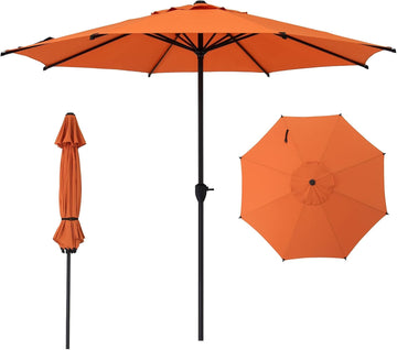 9FT Lyon Outdoor Patio Umbrella Outdoor Table Umbrella with Crank Market Umbrella 8 Sturdy Ribs UV Protection - Orange