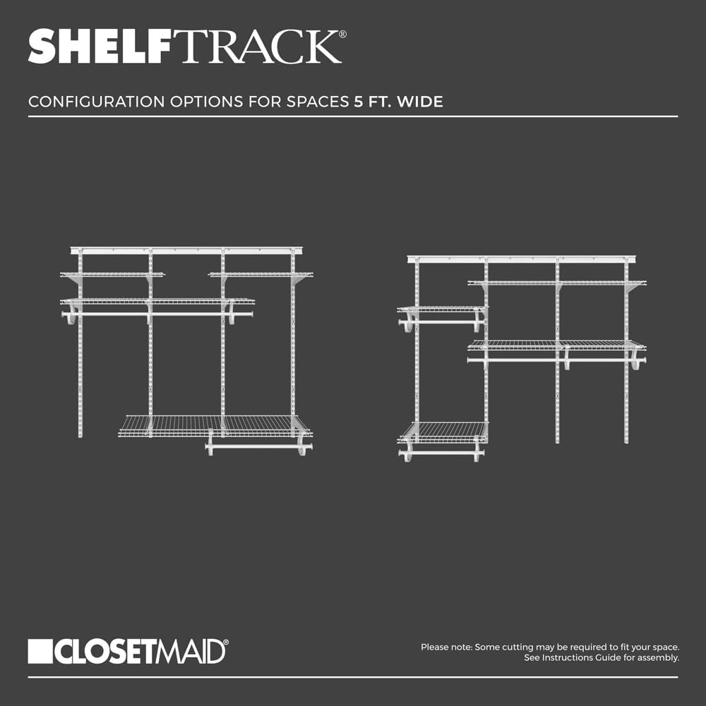 ShelfTrack Wire Closet Organizer System, Adjustable from 4 to 6 Ft., With Shelves, Clothes Rods, Hardware, Durable