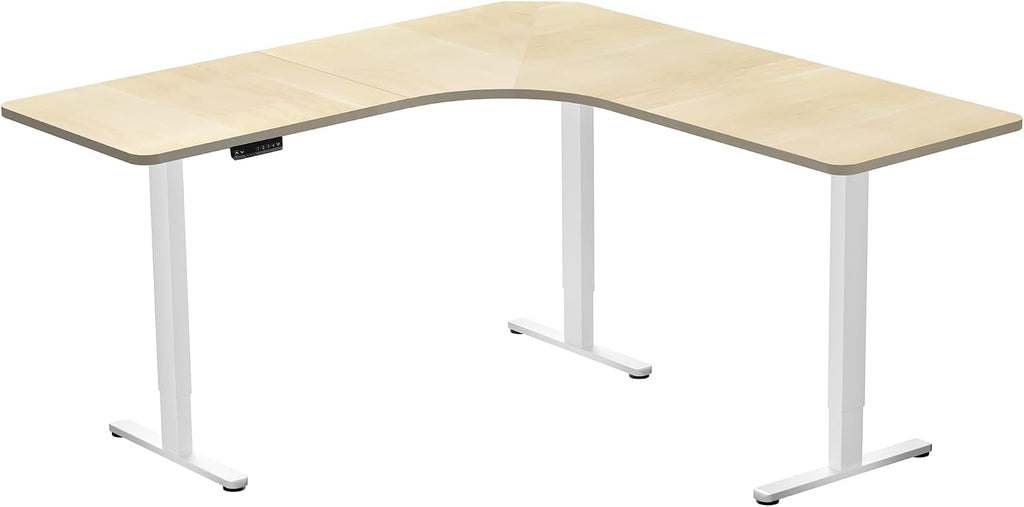 Light Wood 71 x 71 in Corner Standing Desk, DESK-KIT-E3CWC | Electric, Triple Motor, Holds 264 lbs, Sit Stand