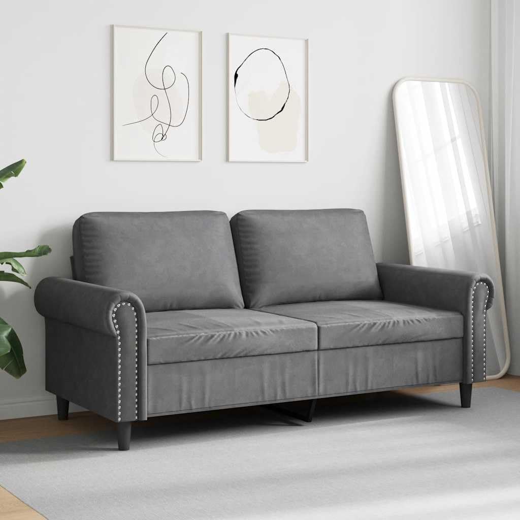 55.1 Inch Velvet 2-Seater Sofa Dark Gray , Small Couch with Metal Frame and Thick Padded Seats Armrests Back Pillows