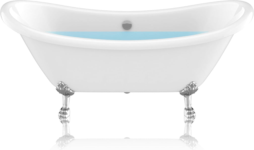 Clawfoot Series One Piece Belissima Double Slipper Acrylic Tub in White|69.29 in. L x 28.35 in. W x 30.12 in. H |