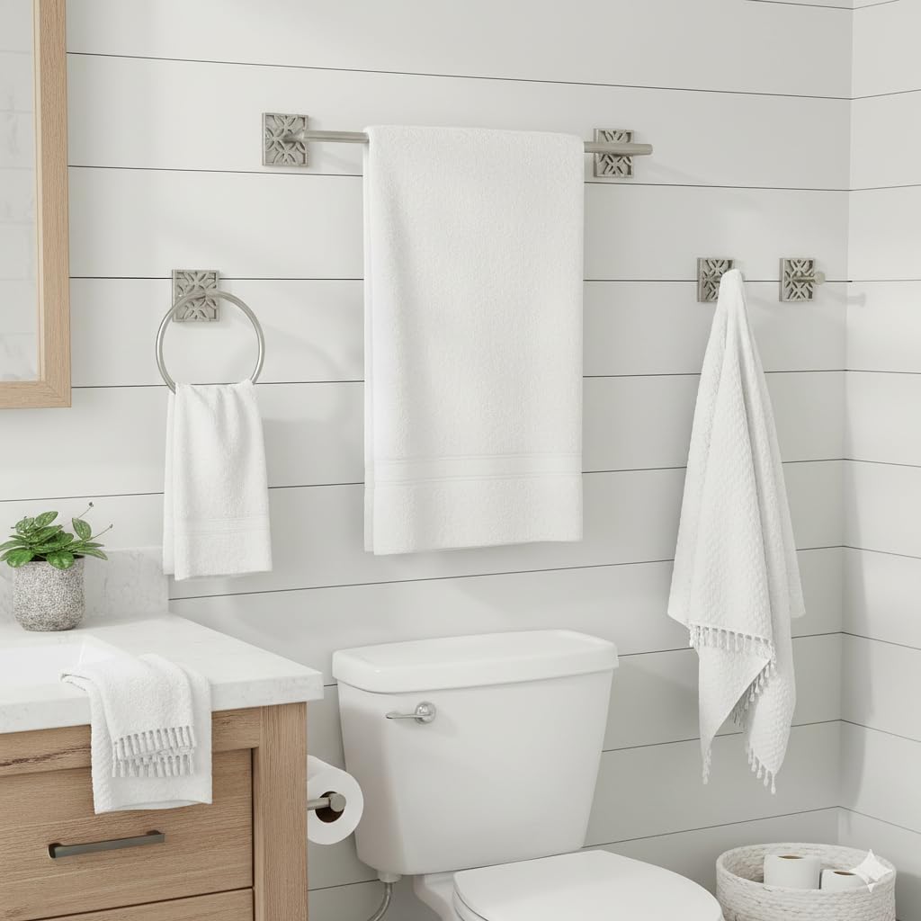 5 Pieces Nickel Bathroom Accessories Set, Wall Mounted - Silver Toilet Paper Holder, Chrome Bath Towel Holder