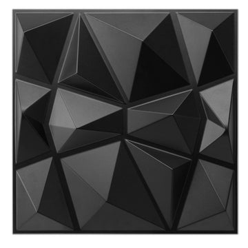Decorative 3D Wall Panels in Diamond Design, 12"x12" Matt Black Decor (33 Pack)