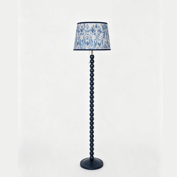 Blue Wood Base Floor lamp, 14x14x59 inch Country Style Floor lamp, Modern Pleated lampshade Suitable s, Offices, Living