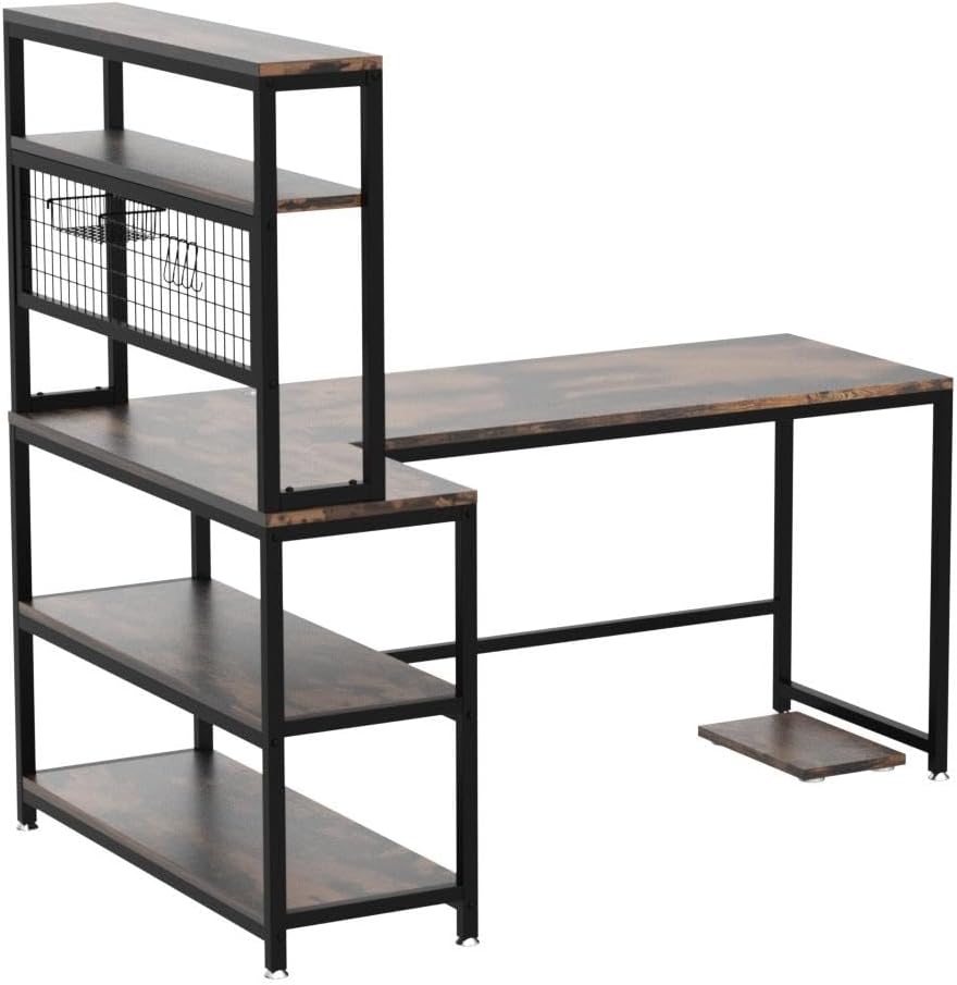 55" L-Shape Computer Desk with Hutch and Wireless Charging
