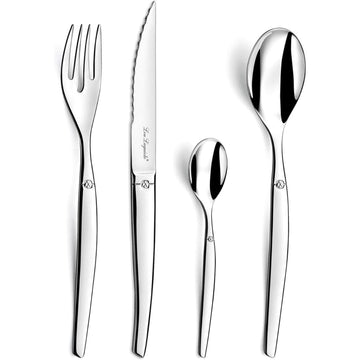 Silverware Set - 24-Piece, Rustic Style, Mirror Finish - Stainless Steel Flatware & Utensils with Steak Knives