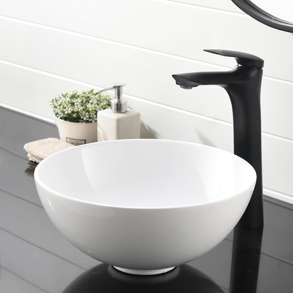 Round Bathroom Sink- VASOYO 13x13 Inch Small Vessel Sink Above Counter Bathroom Vanity Sinks White Porcelain Ceramic