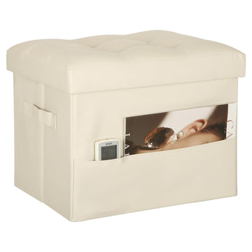 Storage Ottoman, Small Folding Leather Foot Rest Stool, Beige