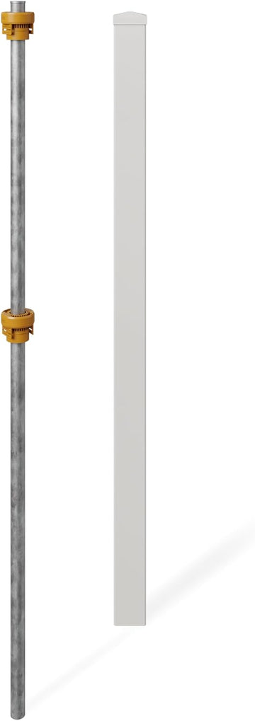 6ft H (1 Post) No Dig Cambridge Finishing Post with Steel Pipe Anchor Kit, Permanent White Vinyl Post for Cambridge Panels and