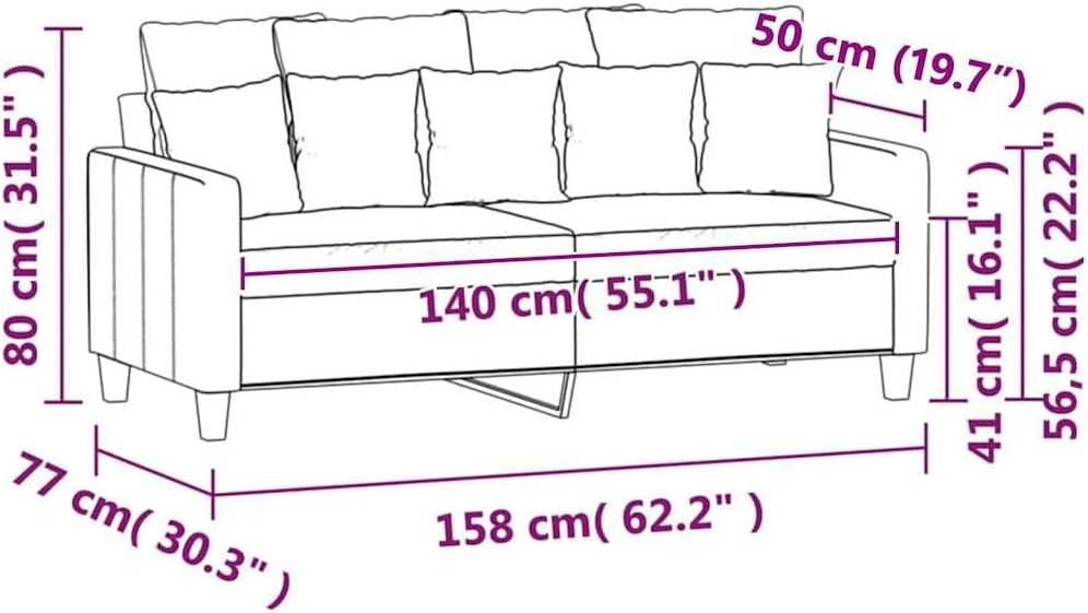 55.1 Inch Velvet 2-Seater Sofa Light Gray with Metal Frame, Small Loveseat , Modern Upholstered Couch with Thick