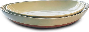 Ceramic Large Serving Bowls- Set of 2 Oval Platters for Entertaining. Modern Kitchen Dishes for Dinner, Fruit, Salad