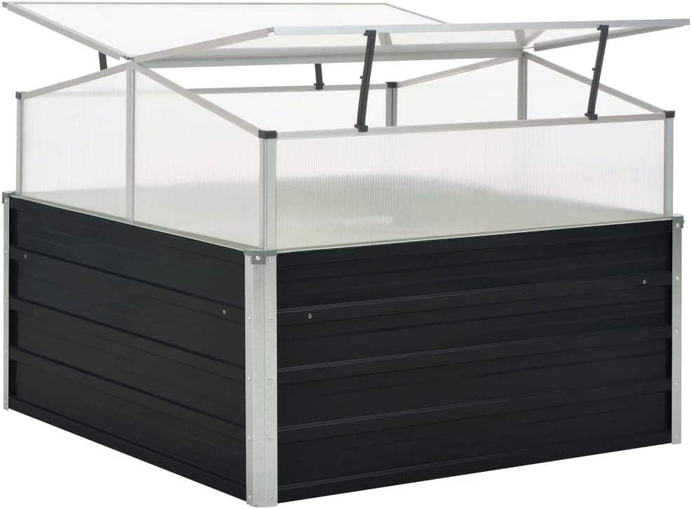 E Galvanized Steel Greenhouse with Raised Garden Bed, 39.4"x39.4"x30.3" Square Cold Frame Planter Box, Open Bottom