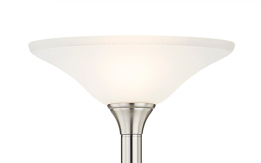 Classic Coordinates, 150W 71-Inch LED Torchiere Floor Lamp with Hammered Glass Shades, Brushed Steel Finish, Dimmable