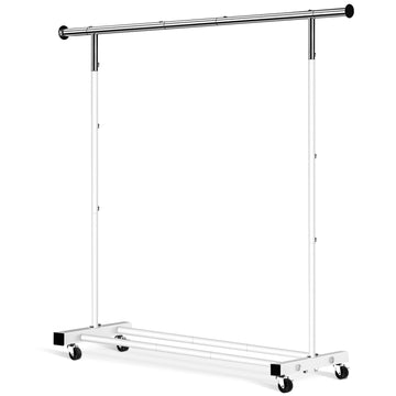Clothing Rack, 55.51 Inch Heavy Duty Clothes Rack Rolling Garment Rack with Wheels and Bottom Shelf, 130LB Capacity