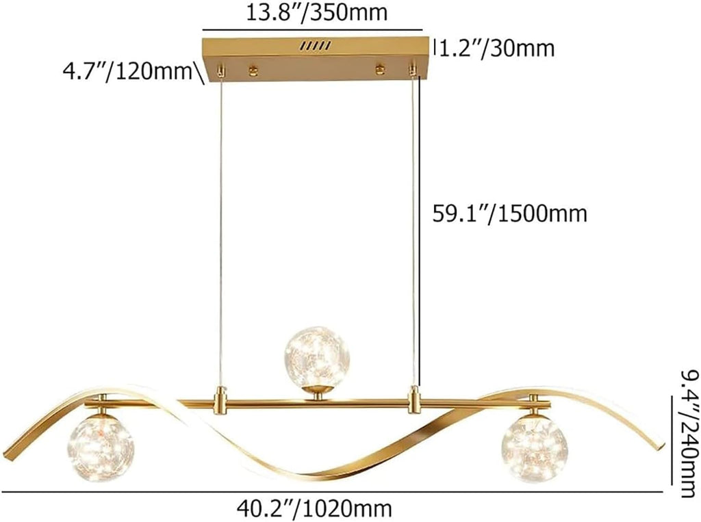 Modern 40.2 Inch Gold Linear LED Chandelier, Dimmable Kitchen Island Lighting with Remote, 4-Light Hanging Pendant