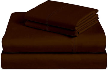 Size Sheets - 4 Pc King Bed Sheet Set, Long Staple Cotton, Breathable, Deep Pocket, Hotel-Style, Chocolate Solid