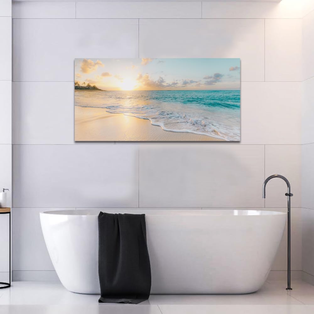 Ocean Wall Art Pictures Beach Canvas Wall Art Decor Gold Sunset Canvas Painting for Wall Coastal Theme Art Print Home