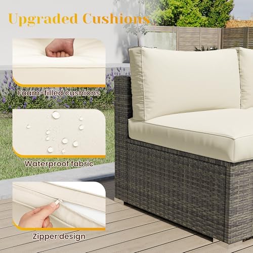 5-Piece Rattan Outdoor Patio Furniture Set | Beige All-Weather Resistant for Backyard, Garden & Porch