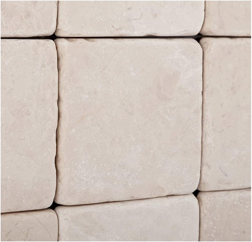 Crema Marfil Spanish Square Tumbled Marble 4x4 Subway Floor Wall Tile (Box of 45 Pieces/5 Sq.ft) for Coaster