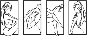 4-Piece Set - Minimalist Elegant Female Body Line Decor, Abstract Metal Wall Art, and Living Room - Set of 4