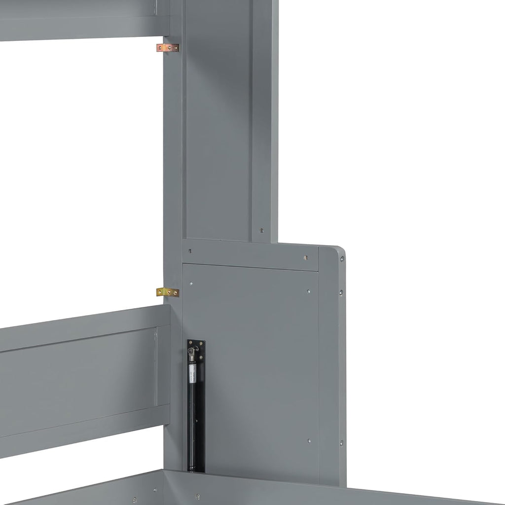 Queen Horizontal Murphy Bed with Desk,Solid Wood Folding Hideaway Murphy Wall Bed for Adult,Guest Room (Grey,Queen)