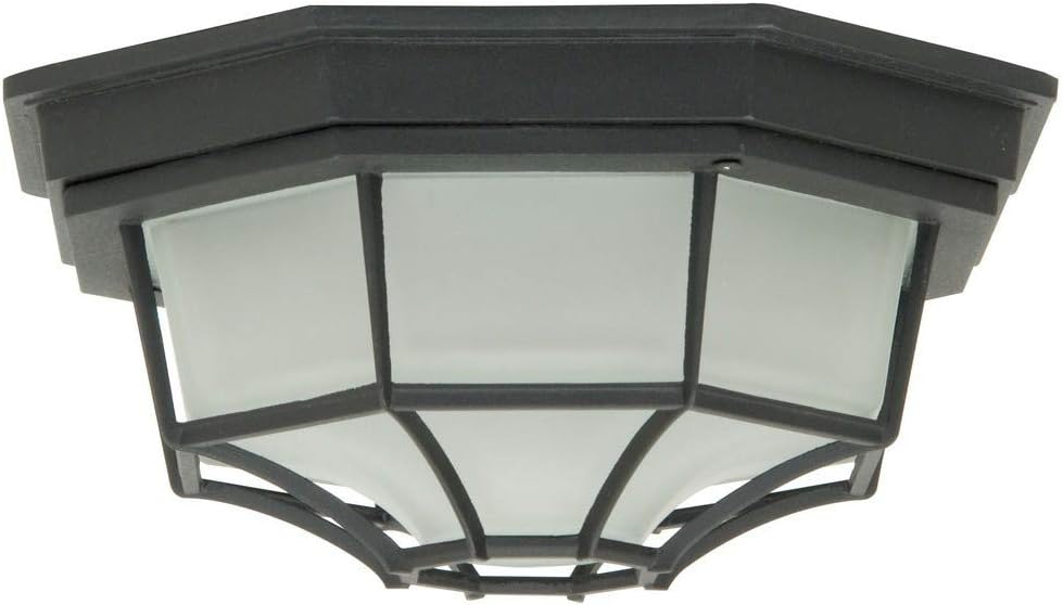 Bulkhead Outdoor Octagonal Flush Mount Ceiling Lighting, 1-Light 60 Watt (9" W x 5" H), Matte Black