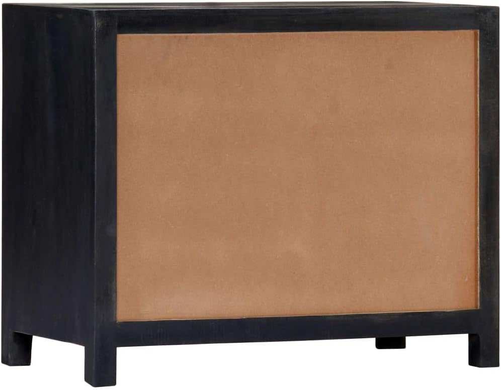 Hand Carved Side Cabinet, Solid Mango Wood Accent Storage Chest with 3 Drawers and 1 Door, Decorative Bedside