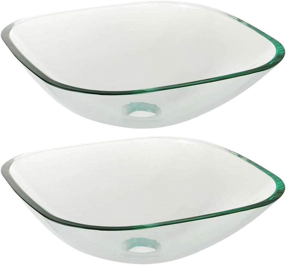 2 Pack Square Clear Tempered Glass Above Counter Vessel Bowl Vanity Sink Bathroom Kitchen Wash Basin