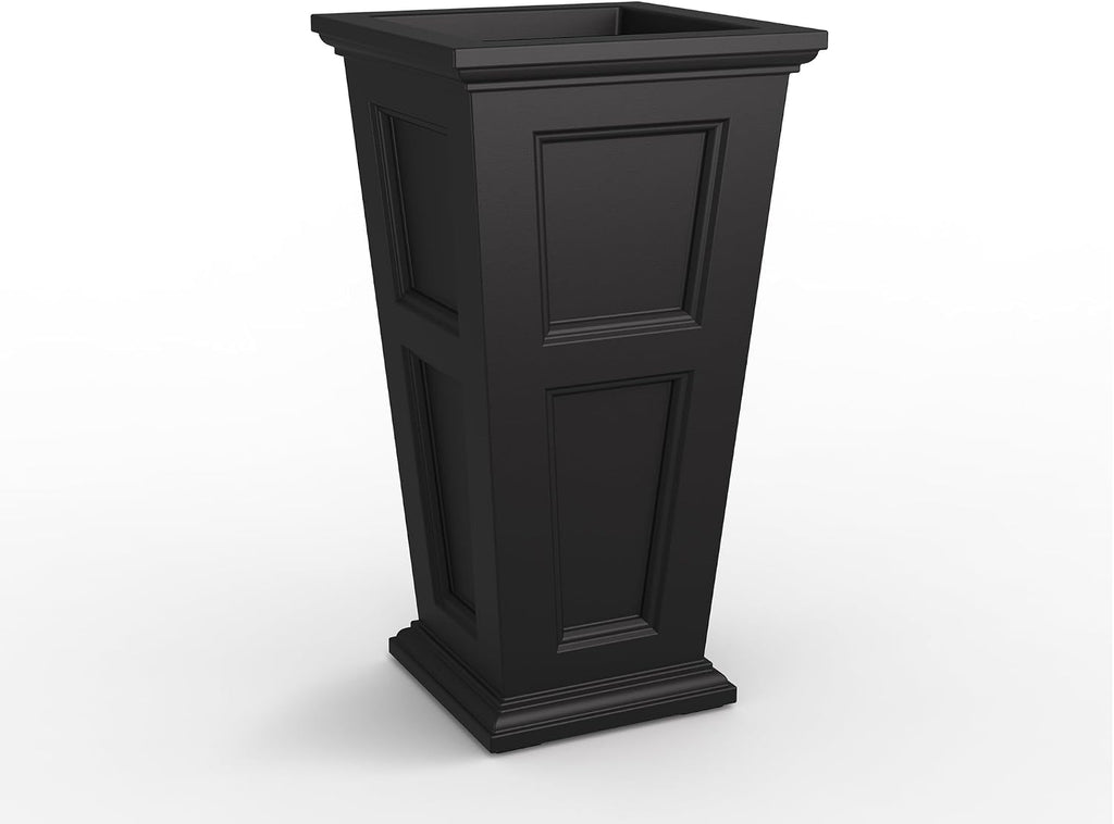 Fairfield 34in Self-Watering Tall Square Planter, Black | Self-watering, All season, Fade resistant, Reversible