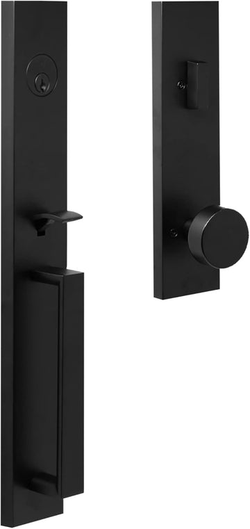 Xanthis Single Cylinder Handle Set with Mesa Knob (Matte Black, Keyed Handleset) - Door Handleset