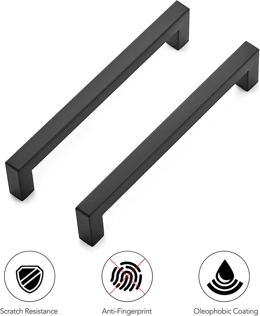 30 Pack 6-1/4 Inch Kitchen Square Cabinet Handles Matte Black Stainless Steel Drawer Pulls Hardware
