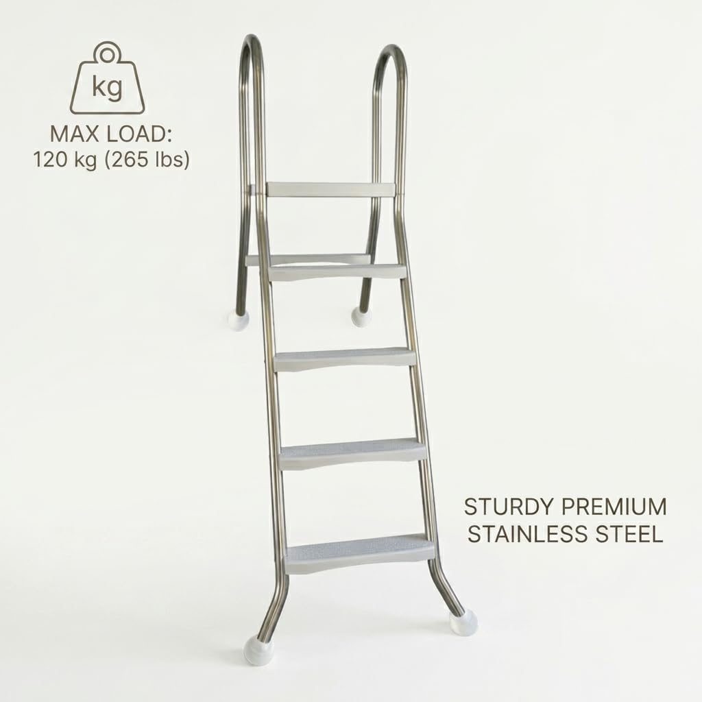 4 Step in & Above Ground Pool Ladder, 304 Stainless Steel Single Sided in-Pool Steps, 330LBS Non-Slip White Treads &