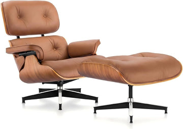 Modern Chaise Lounge Chair and Ottoman — Leather