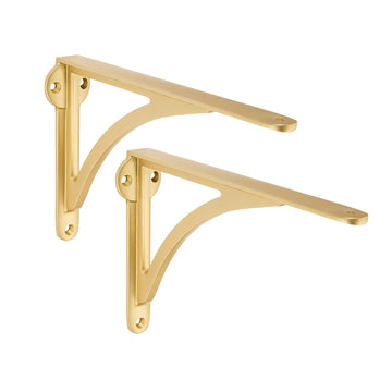 100% Solid Brass Decorative Shelf Brackets, 7-inch Wall-Mounted Shelving Brackets, 2-Pack Antique Gold Vintage Metal