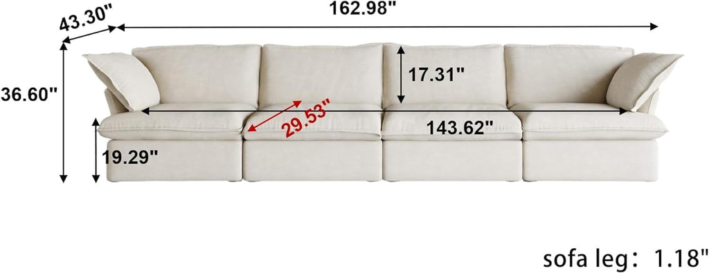 Modular Sectional Couches for Living Room, Deep 4 Seats 162" Sectional Sofa, Cushion Covers Removable, Two Corners and Two Middle, Sofas Furniture for Living Room, Beige