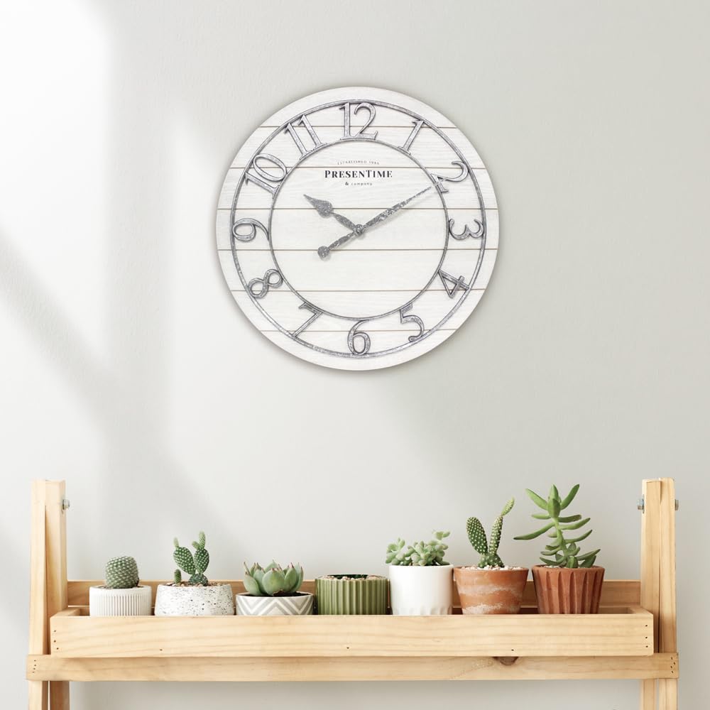 Presentime & Co Classic Farmhouse Shiplap Clock, 19.5 inch