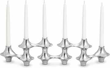 Cortina Hinged Candelabra | Metal Candle Holder for Six Candles | Silver Candlestick Holders for Taper Candles |