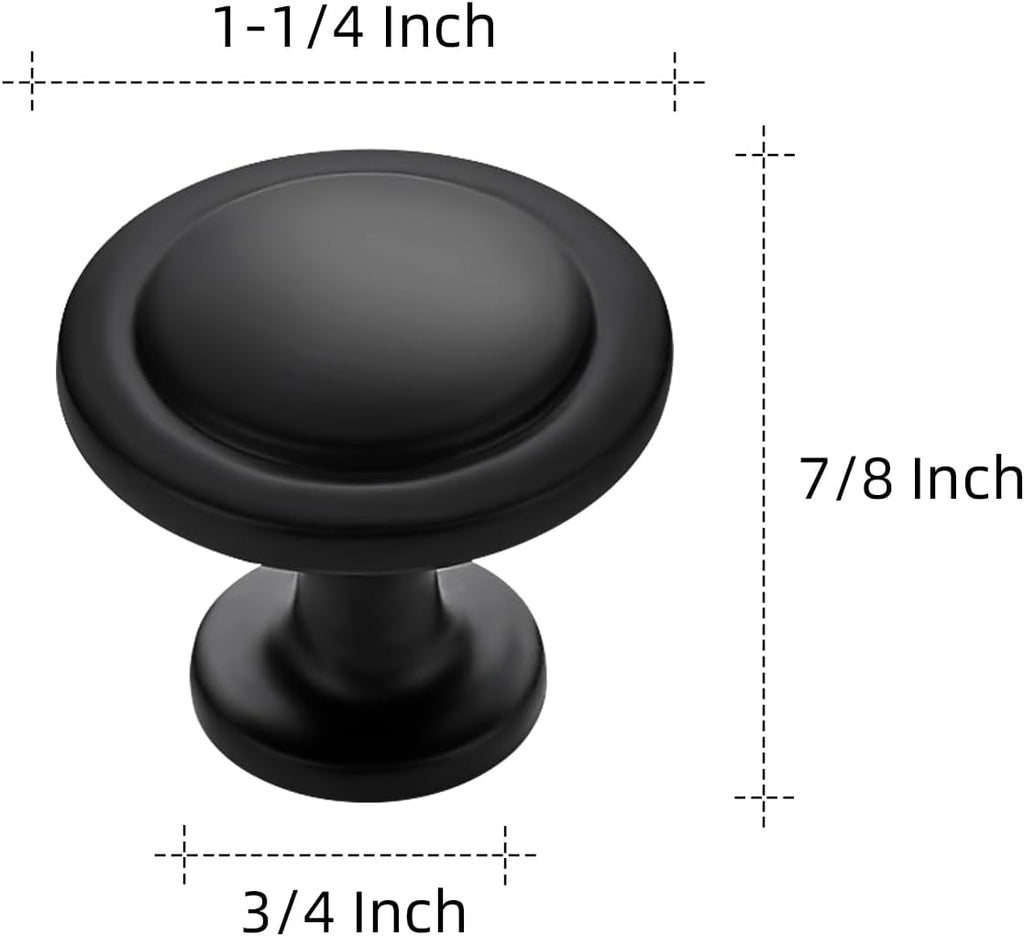 30 Pack 1-1/4 inch Matte Black Zinc Euro-Style Cabinet Knobs, Drawer Pulls & Door Handles