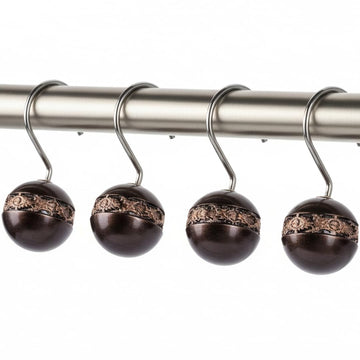 Dublin Brown Shower Curtain Hooks Decorative | Set of 12