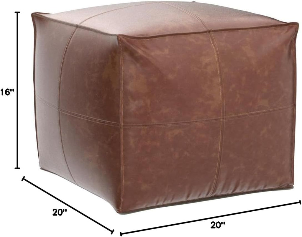 Square Moroccan Pouf Cover, Brown Leather Pouf, Modern Ottoman