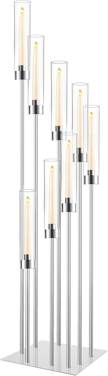 Floor Candelabra Wedding Centerpiece, 45.3'' Tall Floor Candle Holder Set, 8-arm Silver Metal Candlestick Holders