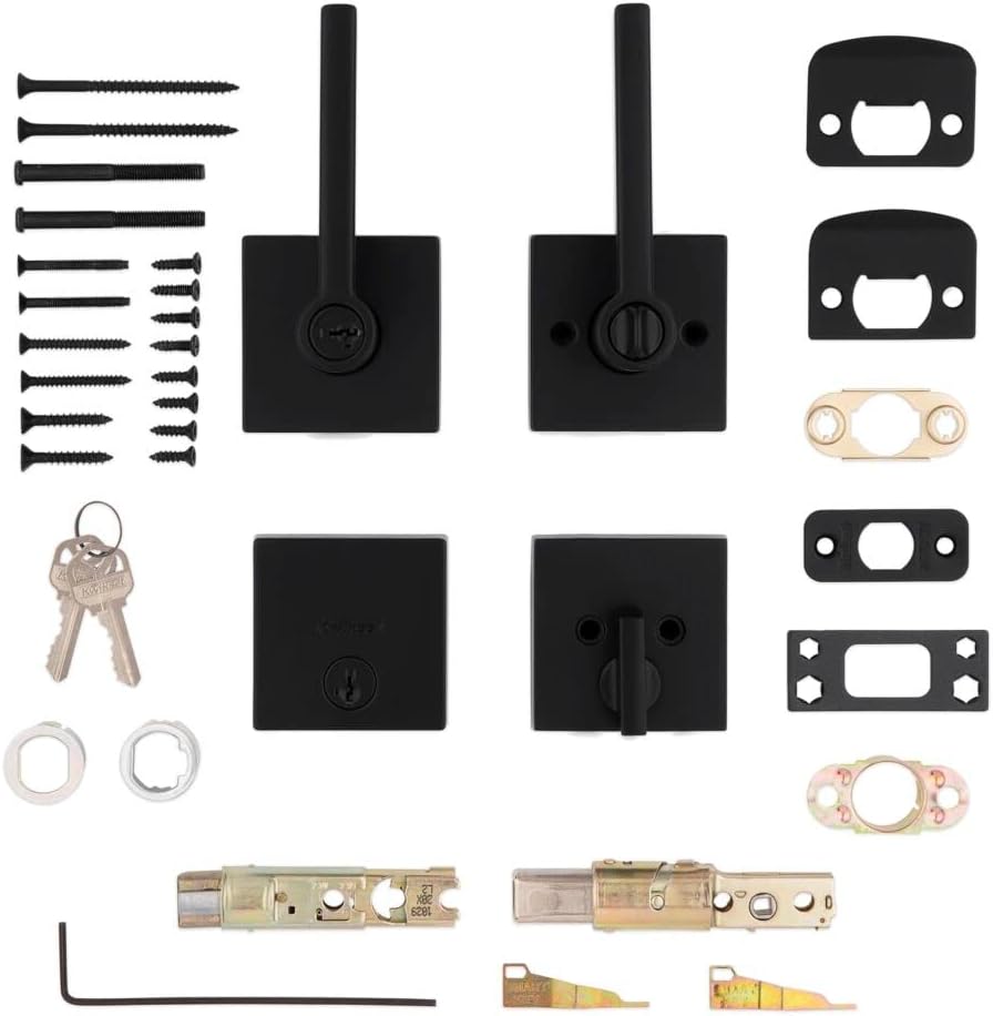 991 Halifax Keyed Entry Lever and Single Cylinder Deadbolt Combo Pack Featuring SmartKey and Microban in Matte Black - Door Lever